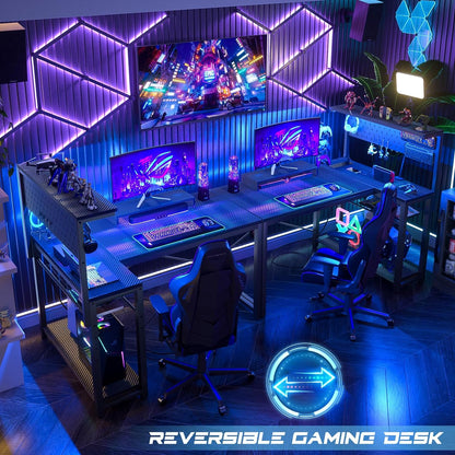  Gaming Desk with Power Outlets & LED Lights