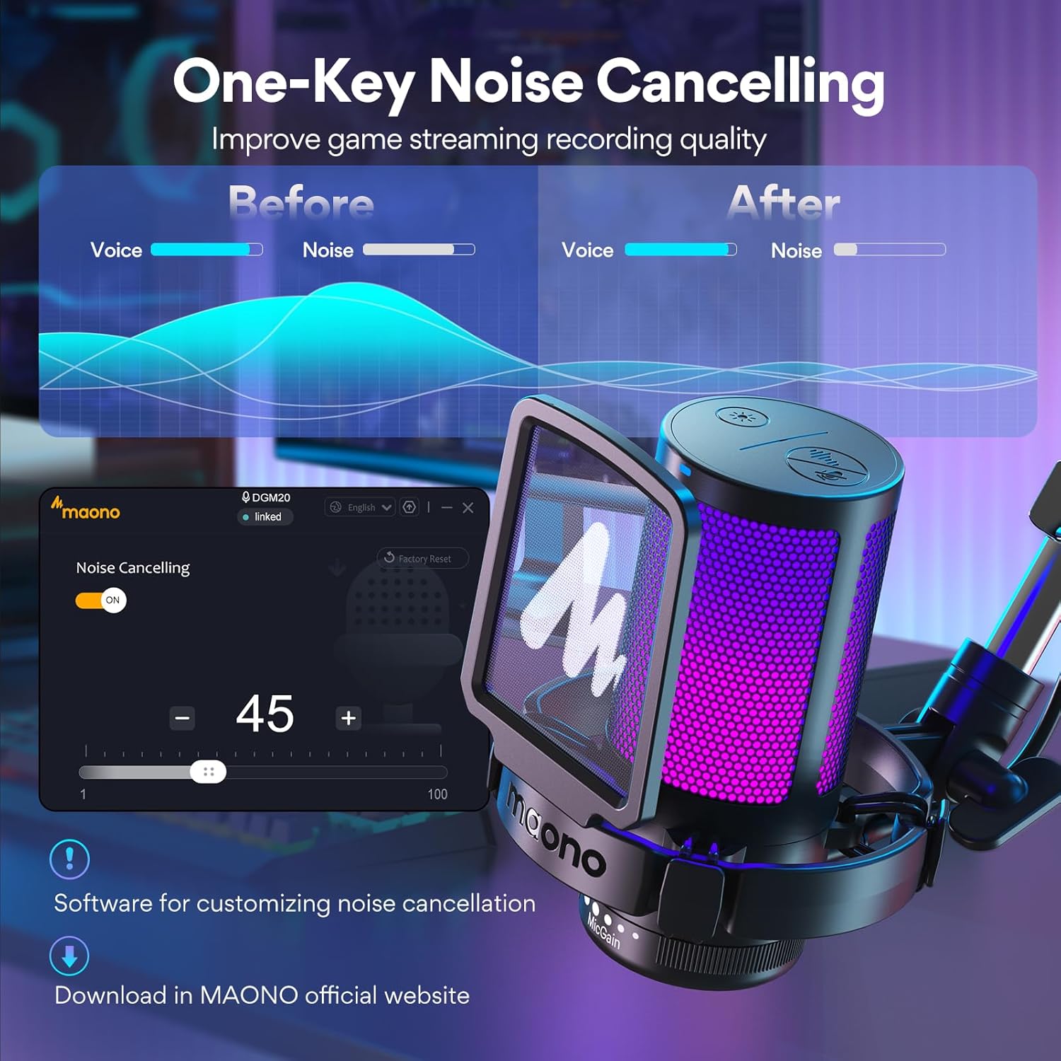 Gaming USB Microphone: Noise Cancellation Condenser