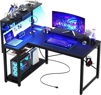  Gaming Desk with Power Outlets & LED Lights